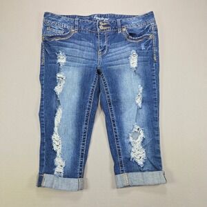 Amethyst Capri Jeans Distressed Cuffed Medium Wash Denim Womens Size 11‎